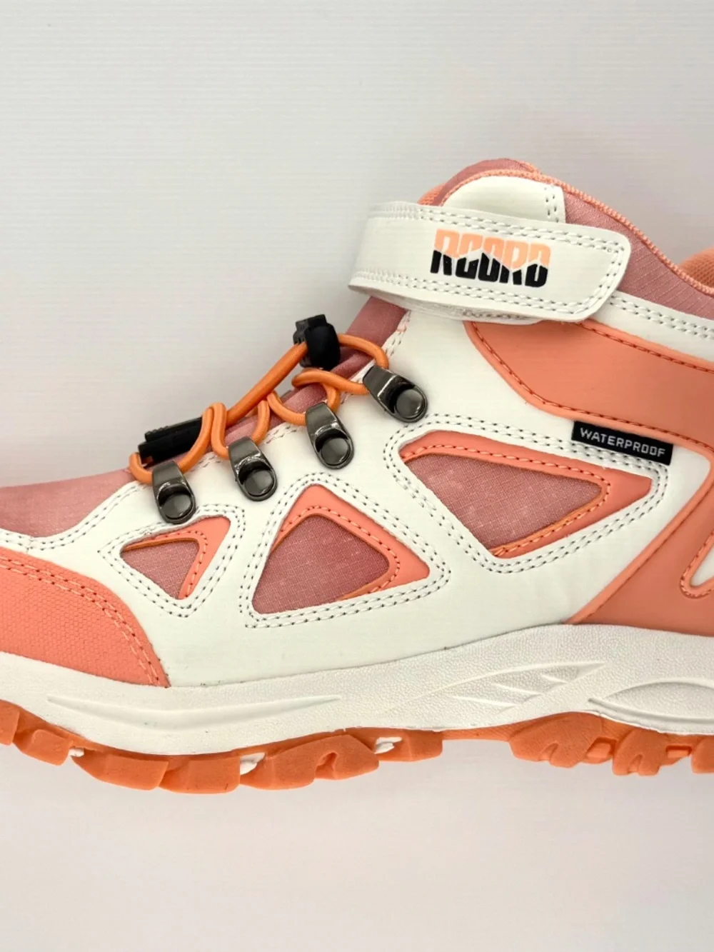 R Cord Hiking Boots/Big Kids/High Top/Drawstring/Peach & White/Waterproof/Sz 5